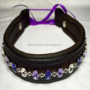 Banda de cuero de vaca grueso de alta calidad, banda de cuero negro con canal vacío acolchada para cejas de caballo, diseñada con cadena de cristal transparente púrpura y blanca - Product Image 4