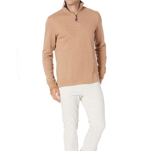 Sweat-shirts pour hommes de haute qualité avec logo personnalisé, col montant, fermeture éclair quart de tour, tricoté, coupe classique, couleur unie, pour l'automne - Product Image 3
