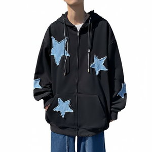 Sweat à capuche zippé surdimensionné personnalisé Y2K avec patch étoile, style streetwear vintage, en coton épais, coupe ample - Product Image 2