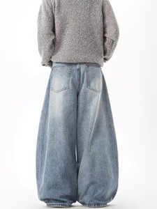 Men's Streetwear Straight Leg Baggy Denim <b>Trousers</b> | Oversized <b>Light</b> Wash Blue Jeans | Comfortable Everyday Casual Pants - Product Image 4