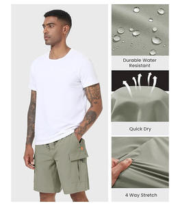 Shorts de sport décontractés pour hommes, en tissu éponge, séchage rapide, anti-plis, brodés, avec ourlet fendu, taille haute élastique, respirants - Product Image 4