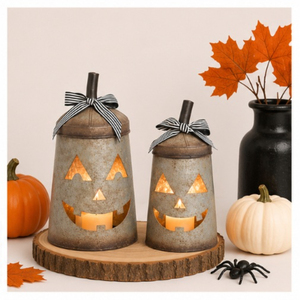 Lanternes décoratives en métal galvanisé en forme de citrouille Jack-O-Lantern pour bougies votives, idéales pour les fêtes intérieures et extérieures (vente en gros) - Product Image 4