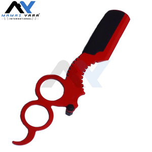 Professional Barber Cut Throat Straight Razor Red Handle Black Blade Beard Shaving <b>Knife</b> Reusable Men Grooming Razor for Facial - Product Image 3