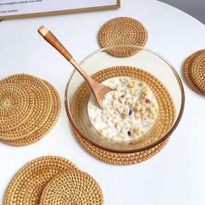 Handmade Eco-Friendly Classic Style Rattan Wooden Bamboo Coaster Non-Slip Cup Holders Mats Porcelain Cup <b>Stand</b> Tea <b>Drinks</b> - Product Image 2