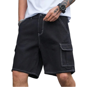Shorts cargo en jean pour homme, 5 pouces, coupe ample, coton vintage, taille mi-haute élastique, écologique, séchage rapide, style hip-hop tendance - Product Image 6