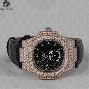Charm Jewells Montre mécanique analogique de luxe pour homme, incrustée de diamants, bracelet en acier inoxydable, cadran en cristal saphir de 40 mm, date automatique - Product Image 1
