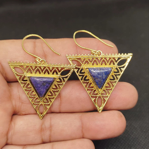 Lapis Lazuli Bohemian Drop <b>Earrings</b> Handmade gold Plated Brass Blue Gemstone Dangle <b>Earrings</b> High Quality Unique - Product Image 1