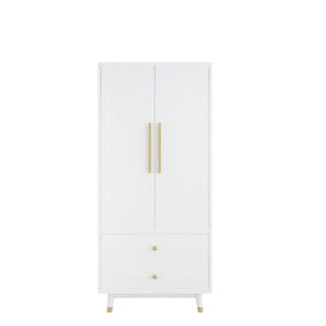 Armadio in Legno Triamine Bianco e Oro con Piedini in Rame, 2 Ante, 2 Cassetti, Asta Appendiabiti, in Pannello a Densità Incollata - Product Image 2