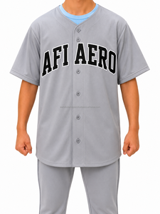 Maillot de baseball gris pour homme AERO, manches courtes, boutons sur le devant, coupe classique, respirant, polyester, uniforme adulte, toutes saisons - Product Image 2