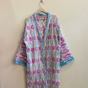 เสื้อคลุมกิโมโนสไตล์โบฮีเมียนปักลายฮิปปี้แบบยาว งานฝีมือวินเทจ - Product Image 1