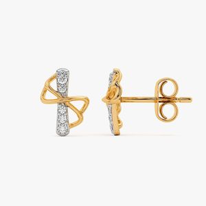 Pendientes de Oro Amarillo con Diamantes Cultivados en Laboratorio y Diseño de Cinta Trenzada en Cruz - Product Image 4