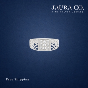 Anillo de Cóctel JAURA JEWELS de Plata 925 con Engaste Pavé, Diseño Geométrico, Cristal Redondo, Estilo Clásico Unisex - Product Image 1