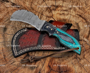 มีดทำมือเหล็กดามัสกัส ใบมีดแบบ Fixed Blade ทรง Hawk Bill สำหรับพกพาและตั้งแคมป์ ด้ามไม้ Pakka ขนาด 7.5 นิ้ว มีดล่าสัตว์ พร้อมปลอกหนัง - Product Image 5