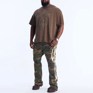 Camiseta de Manga Corta para Hombre, Color Marrón, Cuello Redondo, Corte Holgado, Estampado de Puntos, Estilo Casual, Tela de Jersey de Algodón, con Pedrería - Product Image 5