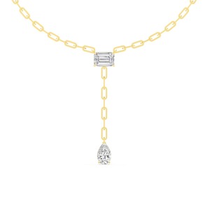 สร้อยคอเพชรทรงหยดน้ำสีเขียวมรกตและทรงลูกแพร์  แบบ Y Lariat  พร้อมสายคล้องแบบ Paperclip  ความยาว 15 นิ้ว - Product Image 4