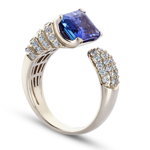 Luxury Women 18K Solid <b>Gold</b> <b>Cocktail</b> <b>Ring</b> With Blue Sapphire And Round Brilliant Cut Diamond Geometric Design - Product Image 2
