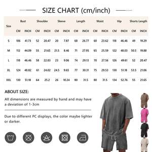 Ensemble d'été deux pièces pour homme OEM, style vintage délavé à l'acide, 280 GSM, 100% coton, comprenant un t-shirt à col rond et manches courtes et un short ample - Product Image 6