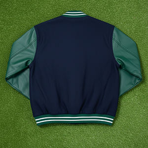 Custom Green <b>Leather</b> Varsity <b>Jacket</b> Vintage Baseball Bomber <b>Jacket</b> <b>Long</b> Sleeve Lightweight Spring <b>Jacket</b> for Men - Product Image 2