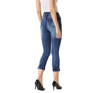 Pantalon en jean patchwork bicolore pour femme, coupe bootcut, taille haute, style vintage streetwear, coupe régulière - Product Image 3