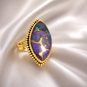 Multi Purple Copper <b>Turquoise</b> <b>Ring</b> Pure 925 Sterling Silver Rose Gold & Yellow Gold Plated Statement Boho Gemstone <b>Ring</b> Unisex - Product Image 3