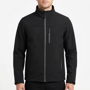 Chaqueta Softshell Negra para Hombre, Cierre Completo, Cuello Alto, Resistente al Viento, Informal, Corte Regular, Exterior de Poliéster, para Otoño - Product Image 1
