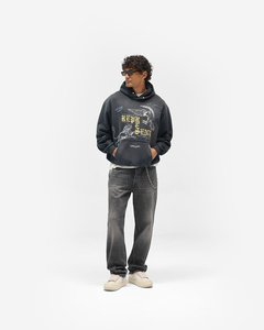<b>Vintage</b> Washed Men's 100% Cotton <b>Oversized</b> Winter Hoodie Pullover <b>Sweatshirt</b> with Front Graphic Print Streetwear - Product Image 2