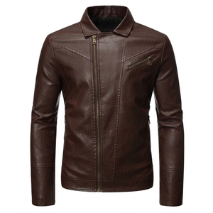 Veste en similicuir PU asymétrique à fermeture éclair pour homme, coupe ajustée, style motard, vêtement d'extérieur pour homme - Product Image 4