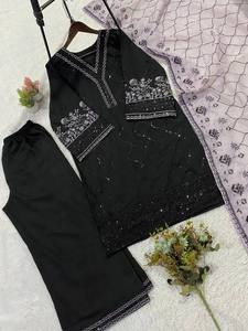 Vestido Tradicional Indio-Pakistaní de Algodón para Mujer, Largo hasta el Tobillo, Color Negro, Diseño Bordado, Estilo Casual, Corte Regular - Product Image 5