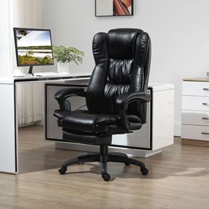 Sedia da Ufficio Direzionale in Pelle con Massaggio a Vibrazione a 6 Punti, Poggiapiedi Nero, Altezza Regolabile, Telaio in Alluminio Confortevole - Product Image 2