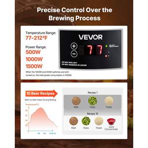 Kit de brassage domestique tout-en-un en acier inoxydable 304 de 8 gallons/30 L, 1500 W, avec filtre haut intégré et poignée renforcée pour la fabrication de bière maison - Product Image 4