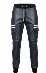 Conjunto Deportivo de Piel Sintética Azul Marino con Capucha para Hombre – Chaqueta Biker con Cremallera Completa y Pantalones Jogger Acanalados, Conjunto de Dos Piezas - Product Image 5