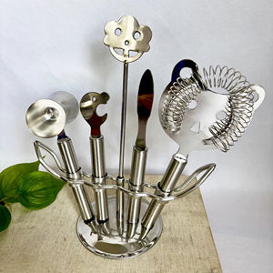 Stainless Steel Bar Tool Set With <b>Stand</b> For Professional Bar Cocktail Mixing And <b>Drink</b> Serving And Home Bars Use From India - Product Image 1