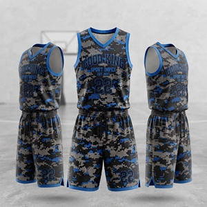 Custom Digital <b>Camo</b> Basketball Jersey <b>Shorts</b> Set Blue Grey Sublimated Team Uniform <b>Men</b> Youth Breathable Activewear Clothing - Product Image 4