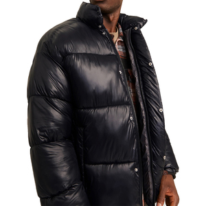 Chaqueta de Plumón Negra para Hombre, Cuello Alto, Cierre de Cremallera, Resistente al Viento, Informal, Invierno, Gruesa, Corte Regular, Color Sólido, Exterior de Nailon - Product Image 4