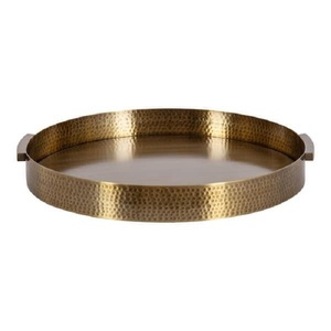 Luxurious Minimalist <b>Round</b> Metal Storage <b>Tray</b> with Gold Plated Handle Black Matte Finish for <b>Table</b> Organization - Product Image 3