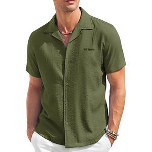 T-shirt uni à col campiste pour homme, tissu doux, vêtements décontractés pour homme, t-shirt à col campiste - Product Image 1