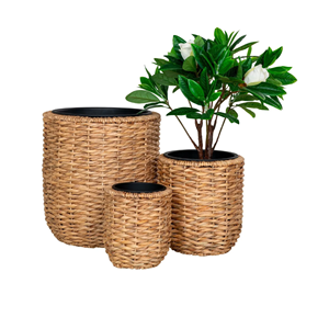 Rustic Water Hyacinth Flower <b>Pot</b> with Waterproof Liner, Decorative Indoor <b>Tree</b> Planter, Vietnam Handwoven Home Decor Wholesale - Product Image 4