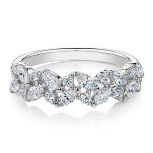 Anillo de Boda Apilable con Diseño de Hojas y Ramas, de Oro Blanco de 14K con Rodio, con Diamante Cultivado en Laboratorio de Corte Marquesa de 1.15 CT, Certificado IGI - Product Image 1