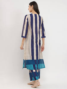 Robe longue rayée à col rond, manches trois quarts, coupe ample, en lin et coton, décontractée, pour l'été, avec ourlet color block, robe pour femme - Product Image 1