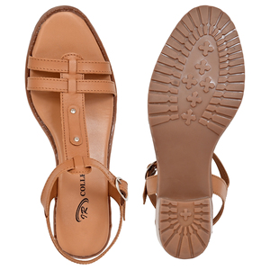 IR COLLECTION Sandalias de tacón de bloque con correa en T de cuero genuino para mujer, con punta abierta, hebilla en el tobillo y amortiguación para mayor comodidad - Product Image 3