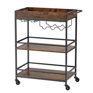 Chariot de bar industriel à 3 niveaux avec roulettes, station de service mobile, étagère à boissons pour la maison et la cuisine - Product Image 1