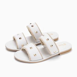 Sandalias Planas de Piel Auténtica para Mujer, Diseño OEM ODM, con Doble Banda de Tachuelas, Deslizables, Forro de Piel Transpirable, Zapatos Casuales Hechos en BD - Product Image 3