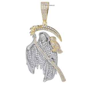 Joyería para Hombre de Plata 925 Chapada en Oro con Microincrustaciones de Moissanita, Estilo Hip Hop, Calavera 3D con Diseño de Guadaña, Lujo, Certificado GCI - Product Image 1