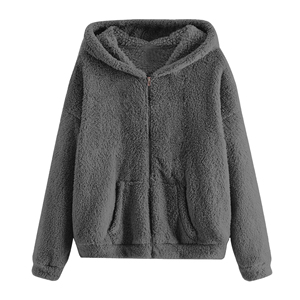 Wholesale Warm <b>Sherpa</b> Fleece Zip-Up Embroidered <b>Hoodies</b> <b>Men</b> Women Plush Soft Winter Custom Casual Streetwear Wear Outfit - Product Image 1