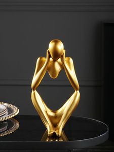 Escultura Moderna de Figura Humana Abstracta en Dorado, Estatua Sentada, Decoración para Hogar u Oficina, Adorno para Estante - Product Image 2