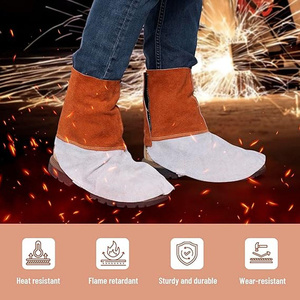 Couvre-chaussures de soudeur en cuir de vachette pleine fleur de qualité supérieure, guêtres de pompier imperméables certifiées CE, résistantes à la chaleur, SÉCURITÉ - Product Image 4