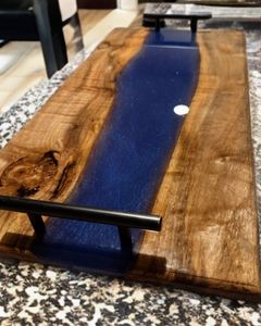 Royal Emerald Wave Wood Resin Serving Tray Handmade <b>Epoxy</b> River Tray Luxury Handles Multi-Functional Premium Artisan Wedding - Product Image 3