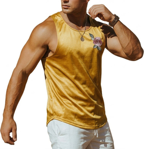 Men's Fashion Partywear Muscle Tee Deep Neck Cut Shiny Spandex Fabric <b>Rose</b> Chest Logo Custom Made Wholesale Tank <b>Tops</b> For Men - Product Image 1