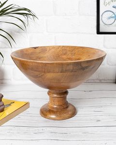 Vintage Wooden Bowl with Stand Natural Serving Bowl for Salad Fruits Popcorn Pasta - Product Image 5