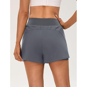 Shorts Deportivos 2 en 1 de Cintura Alta Color Gris Oscuro para Mujer, Shorts de Entrenamiento de Poliéster de Doble Capa con Bolsillos Laterales para Teléfono - Product Image 3